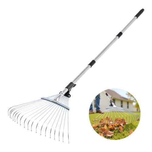 VEVOR Laubrechen, 18 Zinken, Gartenrechen für Rasen mit 435 mm breitem Kopf & 820 bis 1415 mm verstellbarer Stange, Fächerbesen zum Entfernen kleiner Blätter für Gartenarbeit, Camping, Hof, Gras
