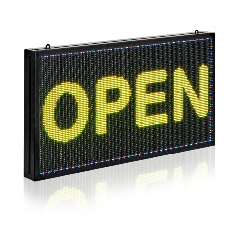 

VEVOR programmierbare LED Zeichen P10 Vollfarbe flexibles digitales Scrolling Panel, DIY Anzeigetafel mit benutzerdefiniertem Textmuster und GIF & Bluetooth App Steuerung (670 x 350 x 55 mm)