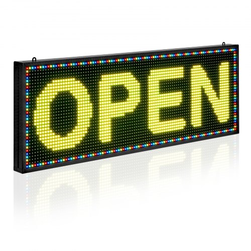 

VEVOR programmierbare LED Zeichen P10 Vollfarbe flexibles digitales Scrolling Panel, DIY Anzeigetafel mit benutzerdefiniertem Textmuster und GIF & Bluetooth App Steuerung LED Laufschrift (99 x 35 cm)