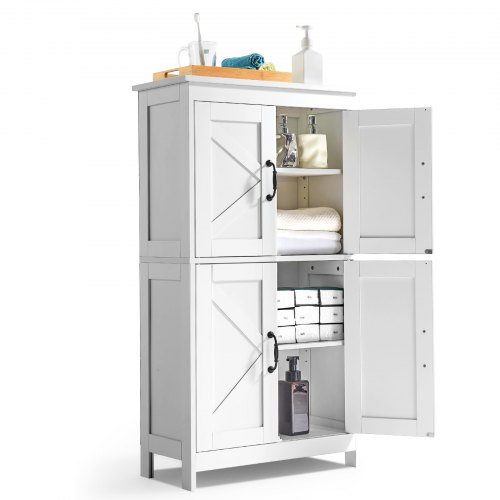 VEVOR Badezimmerschrank Badschrank 4-stufig aus Holz mit 4 Türen & verstellbarem Regal, Bodenschrank für Küche/Wohnzimmer/Eingangsbereich, multifunktionaler Aufbewahrungsschrank Küchenschrank