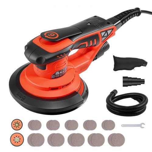 VEVOR 400W Bürstenloser Exzenterschleifer mit 127mm & 152mm Schleifteller, 4000-10000U/min, 7 Stufige Drehzahlregelung, 20 Schleifpapiere, Staubbeutel, 4m Netzkabel, Handschleifer für Holzbearbeitung