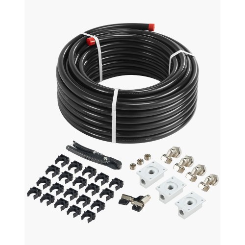 VEVOR Luftkompressor-Leitungssatz, 30,48 m x 19,05 mm Druckluftschlauch, HDPE-Aluminium-Druckluftrohrsystem, auslaufsicher, Druckluftleitungs-Schlauchsatz für Garagen und Werkstätten, schwarz