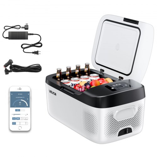 

VEVOR Kompressor Kühlbox 15 L,12/24V DC Elektrische Gefrierbox mit App-Steuerung, 100–240 V AC Autokühlschrank für Camping Reisen Lastkraftwagen Angeln, 60 W Thermoelektrische Kühlbox Tragbar