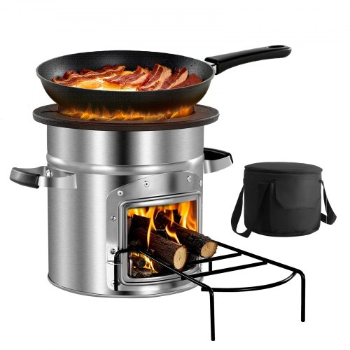

VEVOR Raketenofen, BBQ Rakete Holzofen mit Tragetasche, Edelstahl, Einzeltür, zum Verbrennen von Zweigen, Stöcken oder Holzkohle zum Outdoor Kochen, Camping Outdoor-Campingkocher, Campinggrill