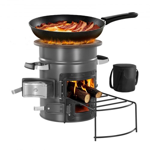 VEVOR Raketenofen BBQ Rakete Holzofen mit Doppeltür Campingkocher Campinggrill