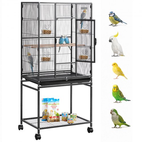 VEVOR Vogelkäfig, 625x425x1370 mm, Vogelvoliere aus Schmiedeeisen mit Sitzstangen, Schale & Kunststoff-Futternäpfen, Rollen, Vogelhaus für Papageien, Blaumeisen, Nymphensittiche & Kanarienvögel