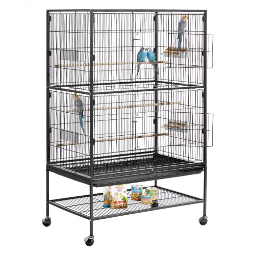 

VEVOR Vogelkäfig, 800x520x1320 mm, Vogelvoliere aus Schmiedeeisen mit Sitzstangen, Schale & Kunststofffutternäpfen, Rollen, Vogelhaus für Papageien, Blaumeisen, Nymphensittiche & Kanarienvögel
