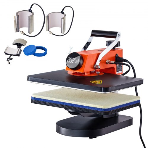 VEVOR Hitzepresse - 6-in-1 Hitzepresse-Sublimationsmaschine für selbstgemachte T-Shirts/Hüte/Becher/Wärmeübertragungsprojekte, 12 x 15 Multifunktions-Hitzepresse mit 360° Schwenkfunktion