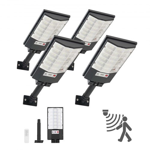 

VEVOR Solar-Straßenlaterne 50000 LM, Straßenlampe 500 W, Solarleuchte mit Dämmerungssensor, LED-Flutlicht mit Bewegungsmelder, IP65 wasserdichte Außenbeleuchtung für Einfahrt & Hof, 4er-Pack