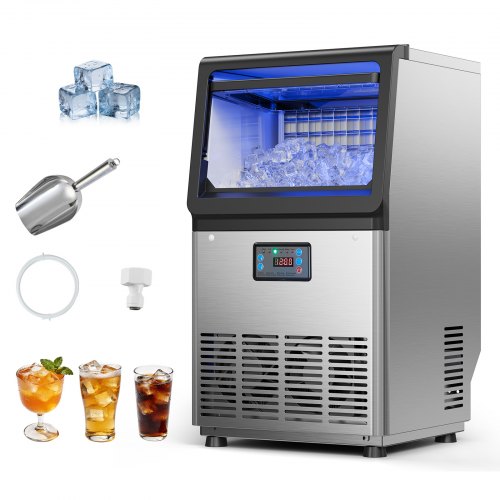 VEVOR Gewerbliche Eismaschine 36 kg/Tag Eiswürfelbereiter Edelstahlgehäuse, Unterbau-Eiswürfelmaschine mit LED-Anzeige und Selbstreinigung, für Hausbar und Restaurant