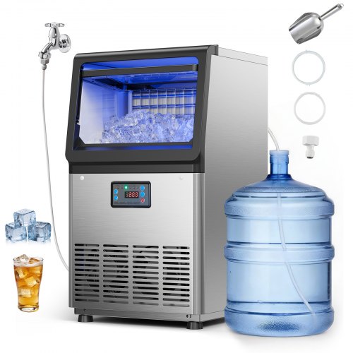 VEVOR Gewerbliche Eismaschine 41 kg/Tag Eiswürfelmaschine Edelstahl, Eiswürfelbereiter mit 3-6 kg Vorratsbehälter, LED-Anzeige und Selbstreinigung, für Hausbar, Restaurant, Café, Küche und Bar