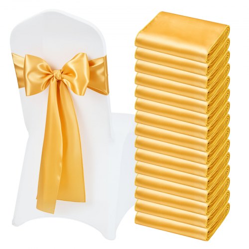 VEVOR 50 Stück, Gold Stretch-Stuhlschärpen mit Schleifen aus Spandex, Stuhlhussen & Stretch-Stuhlschärpen, Elastische Stuhlbänder, Passende Stuhldekoration für Hochzeiten, Partys und Feste