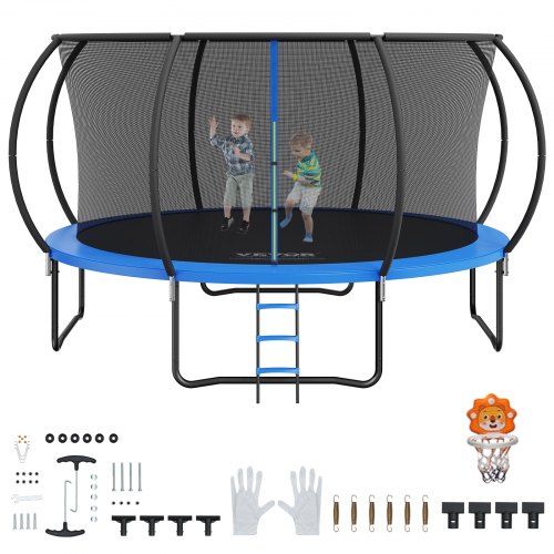 VEVOR Gartentrampolin Trampolin 96 cm Leiternhöhe, Indoor-/Outdoor-Kindtrampolin mit 200 kg Belastbarkeit, Trampoline 360° Sicherheitsnetz Stoßdämpfend, Outdoor Trampoline für Kinder & Erwachsene