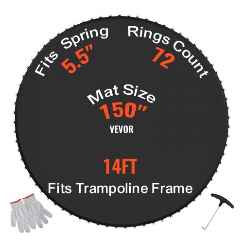 

VEVOR Ersatz-Trampolinmatte Sprungmatte für 426 cm Rahmen, universelle Sprungmatte für rundes Trampolin, verstärkte UV-beständige Matte mit 72 langlebigen V-Ringen, passend für 14 cm Federlänge
