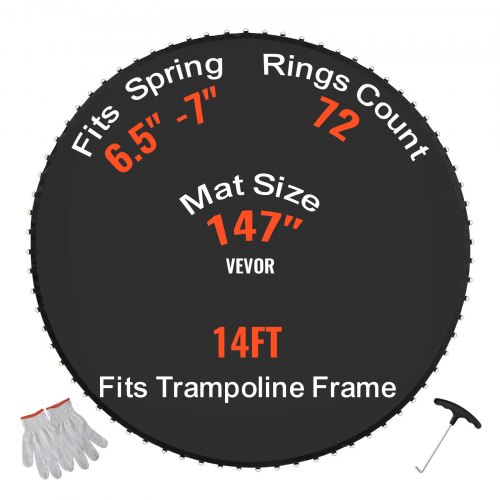 

VEVOR Ersatz-Trampolinmatte Sprungmatte universell für rundes 426 cm Trampolin, verstärkte UV-beständige Matte mit Federwerkzeug & langlebigen V-Ringen, passend für Federlängen von 16,5 bis 17,8 cm