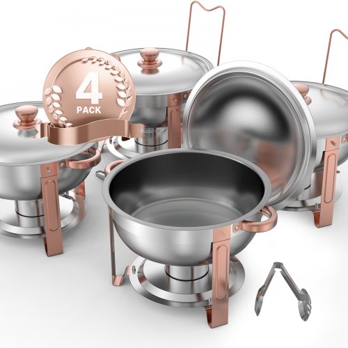 

VEVOR Chafing Dish Buffet Speisenwärmer mit 4 Behältern in voller Größe (4,7 L pro), runder Catering-Wärmespender mit Deckel & Wasserpfanne & klappbarer Ständer, für Hochzeiten Partys Roségold