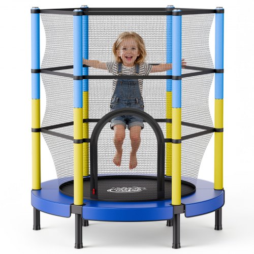 VEVOR Trampolin Mini für Kinder mit 60 kg Tragkraft Sicherheitsnetz 140 cm, Gartentrampolin Outdoor/ Indoor, Ideales Weihnachts- oder Geburtstagsgeschenk für Mädchen und Jungen, Blau Gelb