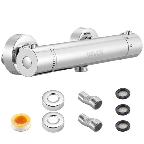 

VEVOR Duscharmatur mit Thermostat Duschthermostat mit 38 °C Sicherheitsschloss, Duschhahnventil Badewannenarmatur, Temperaturregelventile aus Messing für Badezimmer Hotel Wohnmobil auslaufsicher