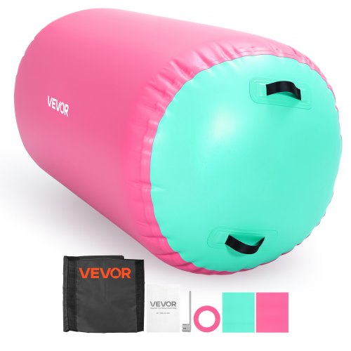 VEVOR Airtrack Rolle 120 x 75 cm Aufblasbare Turnrolle mit Pumpe Pink, für Turnhallen, Schulen, Vereine und Gärten, 200 kg Tragkraft, Einstellbarer Luftdruck, Silikongriffe, Schlauch und Tasche