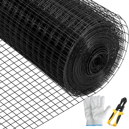 

VEVOR Volierendraht 91 x 1524 cm, Maschendraht, verzinkter mit Vinyl beschichteter 16-Gauge-Draht mit einer Schneidezange und einem Paar Stoffhandschuhen, für Gartenzäune und Haustiergehege, schwarz