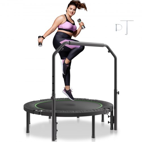 VEVOR Faltbares Mini-Trampolin Fitness-Rebounder 132 cm, 205 kg belastbares Tainingstrampolin, Rebounder Sport Trampolin Gartentrampolin mit 4-stufig höhenverstellbarem Griff & 40 Federn Trampoline