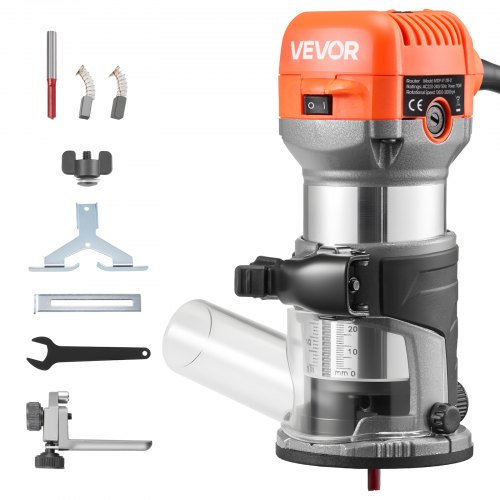 VEVOR Oberfräse, 710 W, Drehzahlregulierung, Kantenfräse mit Fester Basis & Staubabsaugung, Parallelanschlag, Fräsmaschine für Holzbearbeitung, Trimmen, Heimwerkerprojekte, Kabelgebunden