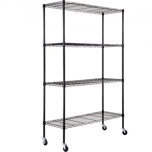 

VEVOR Lagerregal mit Rädern, 4-stufig verstellbar, 700 lbs Kapazität, robuste Garagenregale, Metall-Organizer, Drahtregal, schwarz, 120 x 45 x 188 cm für Küche, Speisekammer, Keller, Badezimme