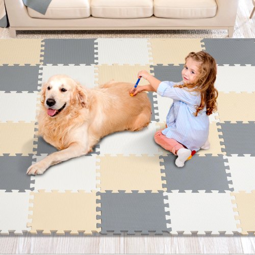 

VEVOR Spielmatte für Kinder 36 Stk. Spielmatte mit EVA-Schaum, 315 x 315 mm Puzzle-Spielmatte mit 36 Quadratfuß Fläche, ineinandergreifende Kleinkindermatten für Spielzimmer Kamel & Grau & Beige