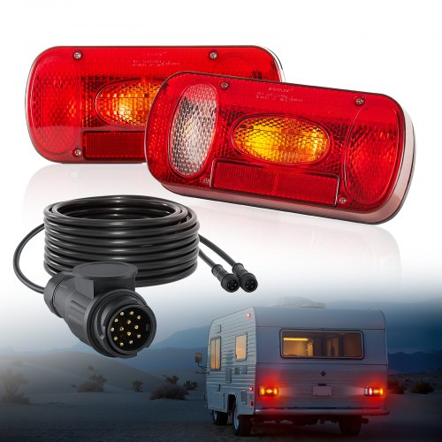 VEVOR Anhängerlichter Anhängerleuchten mit 6 Modi (Bremslicht/Blinklicht/Rücklicht/Kennzeichenleuchte/ Rückfahrscheinwerfer/Nebelscheinwerfer), Anhängerbeleuchtungsset mit Kabelbaum für Lkw
