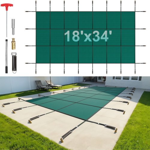 

VEVOR Pool Abdeckplane, Passend für Rechteckige, Eingelassene Pools (4,9 x 9,8 m), Sicherheitsabdeckung mit Ablauflöchern, Blickdichte Netzabdeckung für Schwimmbecken, Winterabdeckplane, Grün