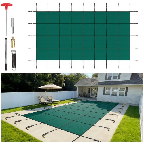 VEVOR Poolabdeckung, passend für 6,7x12,2 m Rechteckige Eingelassene Winterabdeckplane, Solide Pool-Sicherheitsabdeckung für Schwimmbad, Winter-Sicherheitsabdeckung