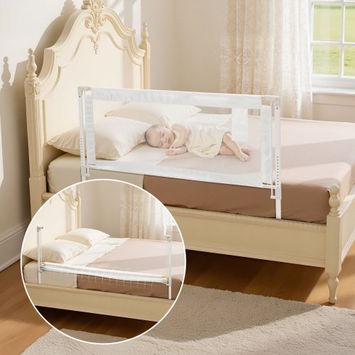 VEVOR Bettgitter, Bettschutzgitter mit verstärktem Eisenrohr und Oxford-Stoff, höhenverstellbares Kinderbettgitter, Kinderbettschutzgitter, Rausfallschutz für Kinderbett, Etagenbett, 150 x 68-89 cm