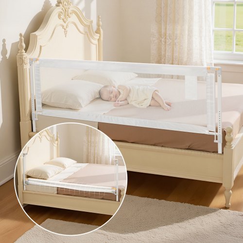 

VEVOR Bettgitter, Bettschutzgitter mit verstärktem Eisenrohr und Oxford-Stoff, Kinderbettgitter, Babybettgitter, Kinderbettschutzgitter, Rausfallschutz für Kinderbett, Etagenbett, 200 x 68-89 cm