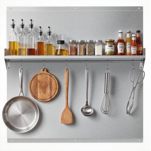 VEVOR Küchenrückwand 76 x 76 cm aus Edelstahl, Wandschutz für Herd und Dunstabzugshaube mit Ablage, Haken und Vorgebohrten Löchern, Robuste Rückwand für Küche, Kochen und Praktische Aufbewahrung