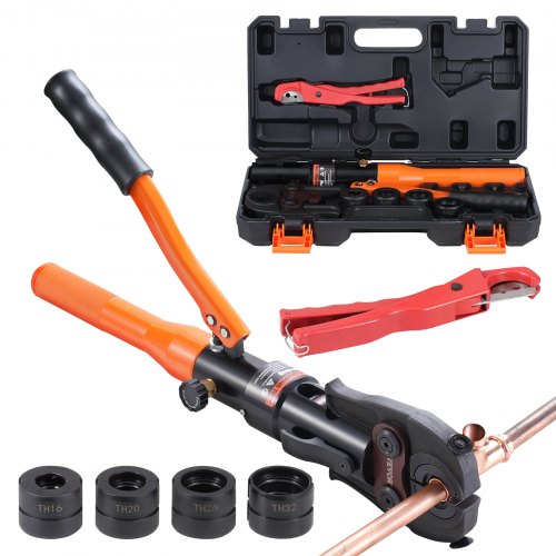 VEVOR Hydraulisches Rohr-Crimpwerkzeug für Kupferrohrverbindungen, Presszange mit TH16, TH20, TH26, TH32 Schnellwechselbacken, 360° drehbares Pressset für T-Verbindungsstücke auf engstem Raum, hydraulisch angetrieben