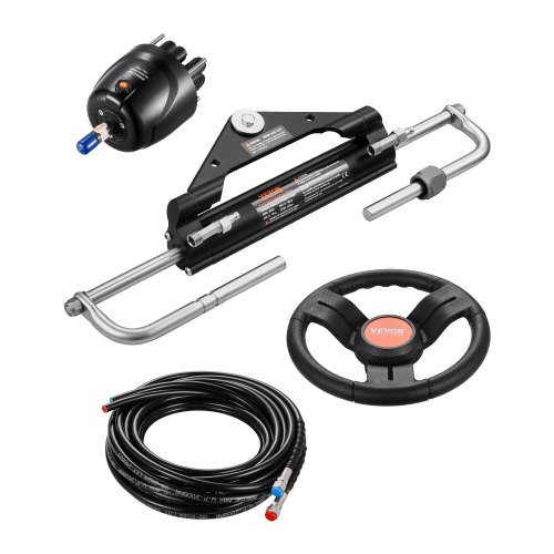 

VEVOR 150 PS hydraulisches Außenborder-Lenkset, hydraulisches Bootslenksystem mit 342,9 mm Lenkrad, Steuerpumpe, Hydraulikzylinder und zwei 7924,8 mm Schläuchen für Einzelstation-Einmotorboote