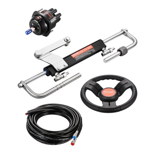 

VEVOR 90 PS hydraulisches Außenborder-Lenkset, hydraulisches Bootslenksystem mit 342,9 mm Lenkrad, Steuerpumpe, Hydraulikzylinder und zwei 7924,8 mm Schläuchen für Einzelstation-Einmotorboote