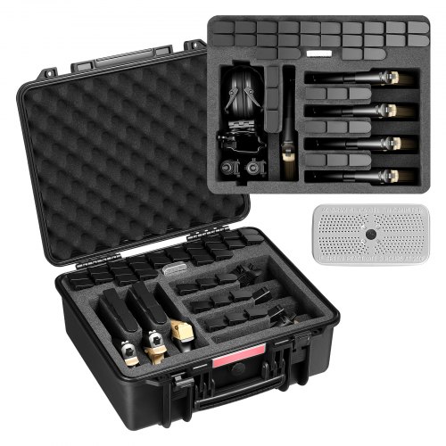 VEVOR Hartschalenkoffer für 7 Pistolen, Pistolenkoffer mit XPE-Schaumstoffeinlage 491x434x211 mm, Wasserdichter Kurzwaffenkoffer mit Anpassbarem Innenraum & Tragegriff, für Pistole Objektive Kamera