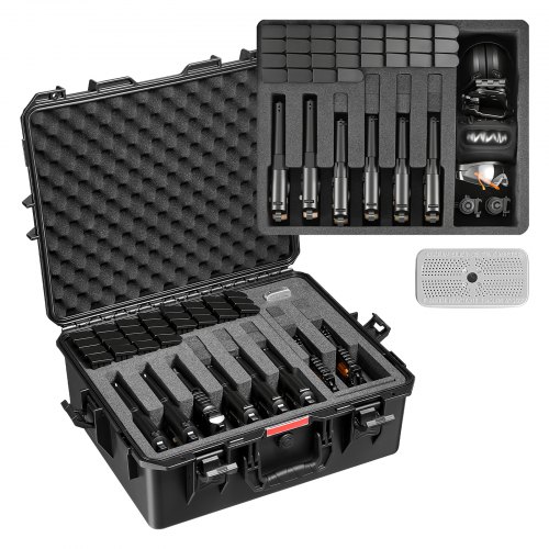 

VEVOR Hartschalenkoffer für 8 Pistolen, Pistolenkoffer mit XPE-Schaumstoffeinlage 556x455x225 mm, Wasserdichter Kurzwaffenkoffer mit Anpassbarem Innenraum & Tragegriff, für Pistole Objektive Kamera