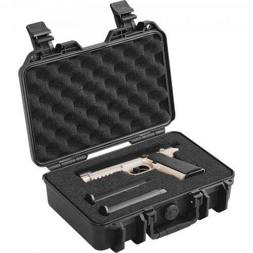 

VEVOR Hartschalenkoffer für Pistolen mit vorgeschnittenem PU-Schaum, wasser- und staubdichter Hartschalenkoffer für 1 Pistole, 12,59 × 9,01 × 4,4 Zoll, abschließbarer Pistolenkoffer, schwarz
