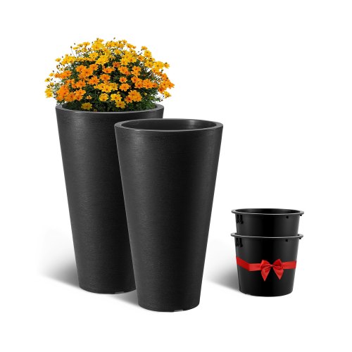VEVOR Blumentopf, 2er Set, Großer konischer Blumenkübel 590 mm, Modernes Design, Effizientes Drainagesystem, Pflanztopf, für Veranda, Patio, Außenbereich, Innenbereich, Schwarz