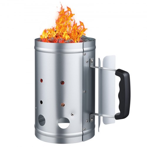 VEVOR Holzkohle-Anzündkamin, 1,8 kg Kohlekamin mit großem Fassungsvermögen, Grillanzünder aus Stahl für Holzkohlegrills und Barbecues, Kohleanzünder für unterwegs und Grillwerkzeug, silber