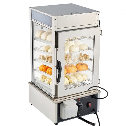 

VEVOR 5-stufiger Gewerblicher Speisenwämer 120 L 30 bis 110 ℃, 1200 W Brötchendämpfer LED-Beleuchtung & Verstellbaren Ablagen & Edelstahlrahmen, Warmhaltevitrine für Hamburger Mantou Brot