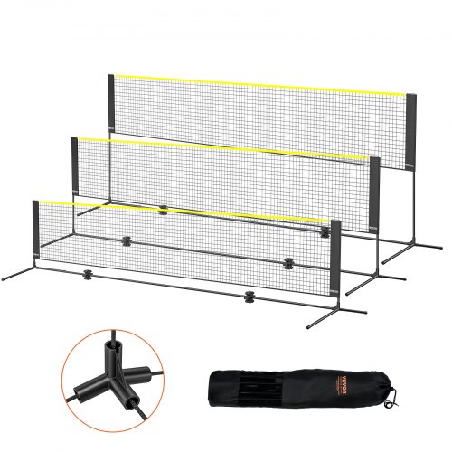 VEVOR Badmintonnetz, höhenverstellbares Volleyballnetz, 420 x 155 x 103 cm Faltbares Pickleballnetz, Tragbares Tennisnetz-Set mit Stangen, Ständer und Tragetasche, im Garten, Drinnen & Draußen