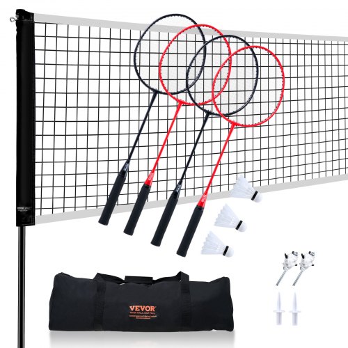 

VEVOR Badmintonnetz-Set, Badmintonnetz für den Außenbereich im Hinterhof, Strandpark, Badmintonnetz für Erwachsene & Kinder mit Stangen, Tragetasche, 4 Eisenschlägern & 3 Nylon-Federbällen