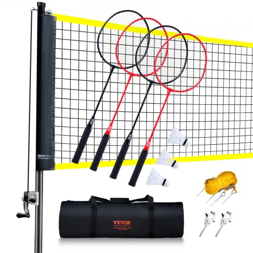 

VEVOR Badmintonnetz-Set, Badmintonnetz für den Außenbereich im Hinterhof, Strandpark, Badmintonnetz für Erwachsene & Kinder mit Stangen, Tragetasche, 4 Eisenschlägern und 3 Nylon-Federbällen