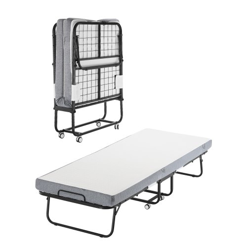 VEVOR Rollbett Klappbett mit 10 cm Matratze, faltbares Einzelbett mit Memory Foam-Matratze (190 x 81 cm), 136,1 kg belastbares Gästebett für Erwachsene, Metallbett für Schlafzimmer Wohnzimmer