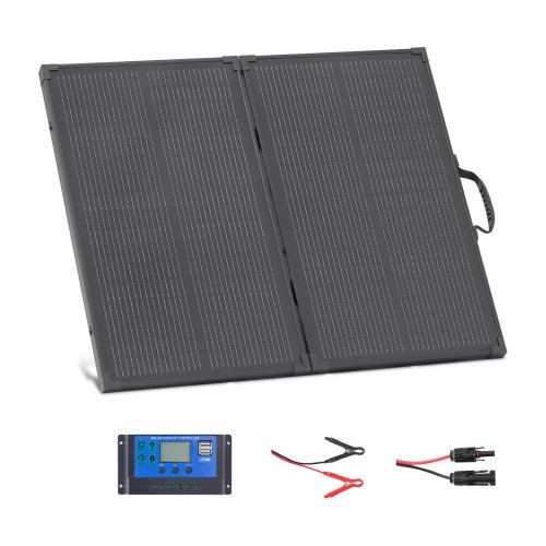 VEVOR Faltbares Solarpanel 100 W, 16BB N-Typ Tragbares Monokristallines Solarmodul mit Rahmen, 24% Wirkungsgrad, IP67, Ladegerät mit 30A PWM-Controller & MC4-Ausgang für Camping, Wandern ZDDKTYNB1100BEZX3001V2