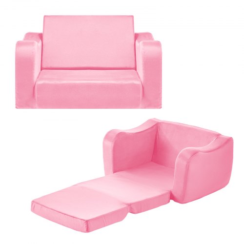 

VEVOR Kindersofa Kindersessel aus 28D-Schwamm & kurzem Flor mit Armlehnen, Kleinkindersofa zum Lesen und Spielen, Kindercouch umwandelbares Schlafsofa für Spielzimmer Schlafzimmer Rosa M (Maß)