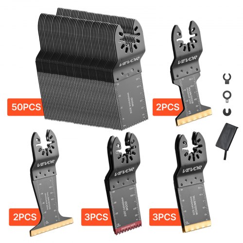 

VEVOR 60 Stk. Multitool Sägeblätter, Oszillierwerkzeug Zubehör mit 5 Typen Sägeblättern, Oszillierende Sägeblätter für Holz Kunststoff Metall, Multitool Zubehör für Makita Bosch Dewalt Craftsman Fein